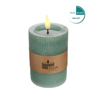 4A Pillar candle Ribbed LED | Colour: Petrol blue | Diameter 7 centimeter | Height 10 centimeter | Excluding AAA batteries | Per 6 candles
