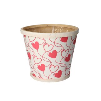4A Houten Bloempot “Hearts” | Kleur: Wit en Rood | Diameter 17 centimeter | Hoogte 15 centimeter | Per 10 bloempotten