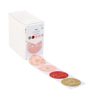 4A Sticker Label met tekst “Love” | Kleur: Gemengde Kleuren | Diameter 40 millimeter | Per 500 stickers
