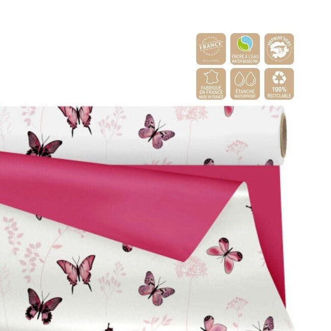 Two-sided Matt Foil on roll “Floraison” | Colour: Fuchsia | Width 80 centimeter | Length 25 meter | Per roll