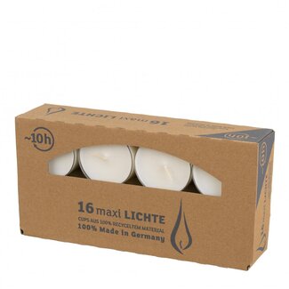 4A Kaars Maxi Theelicht | Kleur: Natuurlijk Wit | Brandduur 10 uur | Transparante cup | Per 16 maxi theelichten