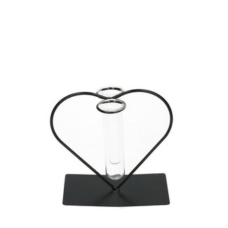 4A Heart Frame with glass Tube Vase | Colour: Black | Length 10 centimeter | Diameter tube vase 3.5 centimeter | Per 6 hearts