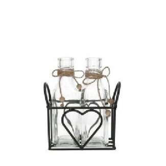 4A Tray with 2 Heart-shaped Bottles | Colour: Black | Bottle diameter 5 centimeter | Height 15.5 centimeter | Per 8 sets
