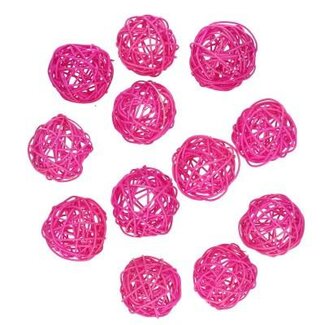 4A Rotin Rattan Balle | Couleur: Fuchsia | Diamètre 6 centimeter | Par 12 balles