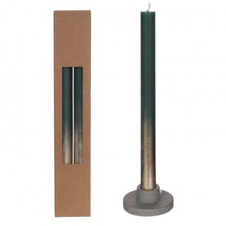 4A Kaars met Goudkleur Spray | Kleur: Donkergroen | Diameter 2.1 centimeter | Lengte 25 centimeter | Per 2 kaarsen