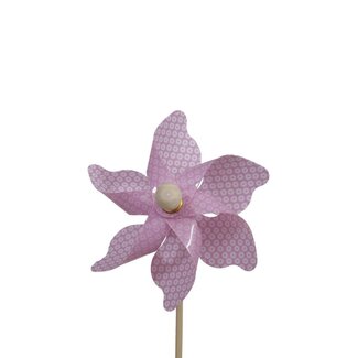 4A Windmühle auf Stab | Farbe: Rosa | Windmühlen-Stecker | Durchmesser 9 centimeter | Länge ± 20 centimeter | Pro 12 Stecker