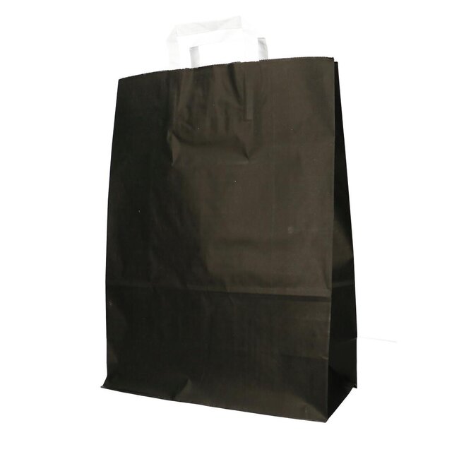 Papieren Cadeautassen | Kleur: Zwart | Lengte 32 centimeter | Breedte 15 centimeter | Hoogte 43 centimeter | Per 50 tassen
