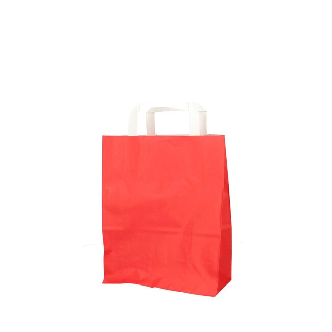 Papieren Cadeautassen | Kleur: Rood | Lengte 22 centimeter | Breedte 11 centimeter | Hoogte 28 centimeter | Per 50 tassen