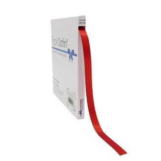 4A Satijnen Lint | Kleur: Rood | Breedte 10 millimeter | Lengte 100 meter | Per rol