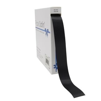 4A Satijnen Lint | Kleur: Zwart | Breedte 25 millimeter | Lengte 100 meter | Per rol