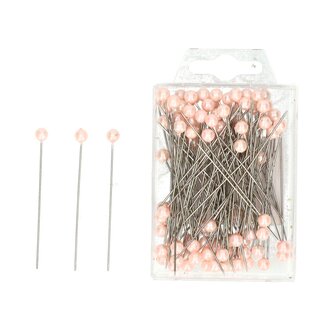 4A Spelden met Parel Knop | Kleur: Lichtroze | Diameter 6 millimeter | Lengte 65 millimeter | Inhoud 100 spelden | Per doosje