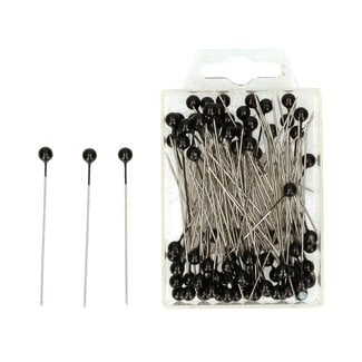4A Pins with Pearl Head | Colour: Black | Diameter 6 millimetre | Length 65 millimetre | Contents 100 pins | Per box