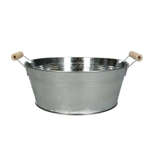 4A Bac en zinc Pot à fleurs Pot pour plante avec poignées | Couleur: Argenté | Diamètre 25 centimeter | Hauteur 10 centimeter | Par 10 bacs