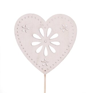 4A Pique cœur en bois | Couleur: Blanc naturel | Diamètre 8 centimeter | Longueur pique ± 50 centimeter | Par 25 piques