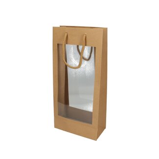 4A Cadeautassen met 2 vensters | Kleur: Bruin | Lengte 18 centimeter | Breedte 9 centimeter | Hoogte 38 centimeter | Per 10 tassen
