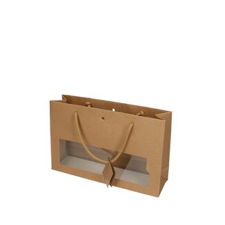 4A Cadeautassen met venster | Kleur: Bruin | Lengte 28 centimeter | Breedte 8 centimeter | Hoogte 18 centimeter | Per 12 tassen