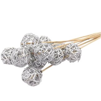 4A Rattan Kugel am Stab | Farbe: silberfarben | Brunchball Stecker | Durchmesser 5 centimeter | Länge ± 50 centimeter | Pro 10 Stecker