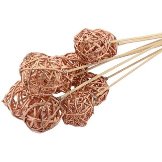 4A Boule en rotin sur tige | Couleur: Cuivré | Pique Brunchbal | Diamètre 5 centimeter | Longueur ± 50 centimeter | Par 10 piques