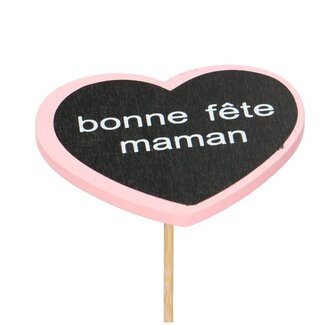 4A Hart Bijsteker “Bonne fête maman” | Kleur: Lichtroze | Diameter 8 centimeter | Lengte bijsteker ± 50 centimeter | Per 25 bijstekers