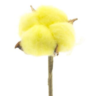 4A Cotton boll on stick | Colour: Yellow | Cotton Pick | Diameter 5 centimeter | Length ± 50 centimeter | Per 25 picks