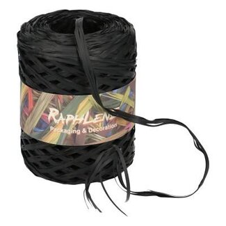 4A Raffia-Band | Farbe: Schwarz | Breite 13 millimeter | Länge 200 meter | Pro Rolle