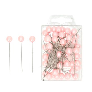 4A Spelden met Parel Knop | Kleur: Lichtroze | Diameter 10 millimeter | Lengte 60 millimeter | Inhoud 50 spelden | Per doosje