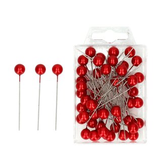 4A Pins with Pearl Head | Colour: Red | Diameter 10 millimeter | Length 60 millimeter | Contents 50 pins | Per box