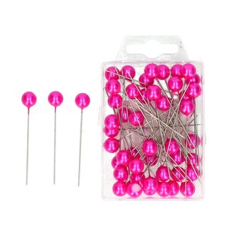4A Spelden met Parel Knop | Kleur: Fuchsia | Diameter 10 millimeter | Lengte 60 millimeter | Inhoud 50 spelden | Per doosje