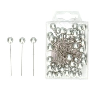 4A Spelden met Parel Knop | Kleur: Zilverkleurig | Diameter 10 millimeter | Lengte 60 millimeter | Inhoud 50 spelden | Per doosje