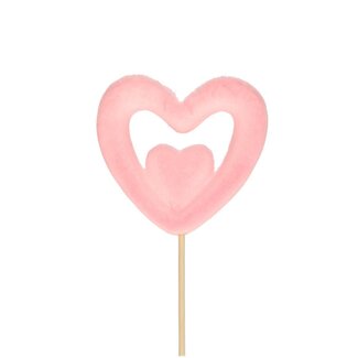 4A Pique cœur floqué | Couleur: Rose | Diamètre 7 centimètre | Longueur du pique ± 50 centimètre | Par 25 piques