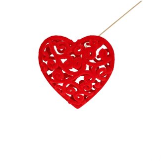 4A Pique décorative cœur en feutre | Couleur: Rouge | Diamètre 7.5 centimeter | Longueur pique ± 50 centimeter | Par 25 piques