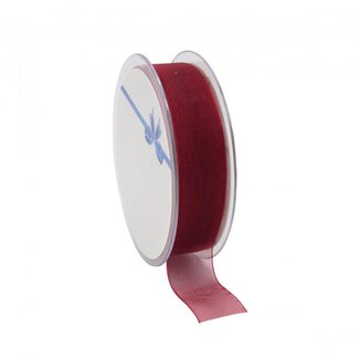 4A Ruban en organza | Couleur: Rouge bordeaux | Largeur 25 millimeter | Longueur 50 meter | Par rouleau