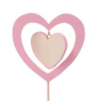 4A Piquet en bois en forme de cœur | Couleur: Rose | Diamètre 9 centimeter | Longueur du piquet ± 50 centimeter | Par 25 piquets