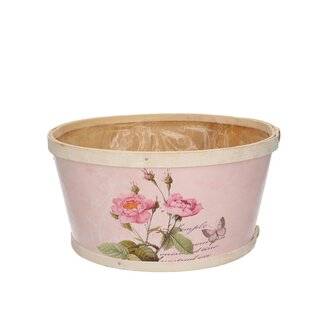 4A Pot de fleurs jardinière en bois "Roses" | Couleur: Rose | Diamètre 22 centimeter | Hauteur 11 centimeter | Par 10 jardinières