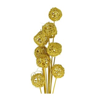 4A Rotin Boule sur tige | Couleur: Jaune | Pique Brunchbal | Diamètre 5 centimeter | Longueur ± 50 centimeter | Par 10 piques