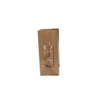 4A Papieren Cadeautassen met venster | Kleur: Bruin | Breedte 5 - 8.5 centimeter | Hoogte 20 centimeter | Per 100 tassen