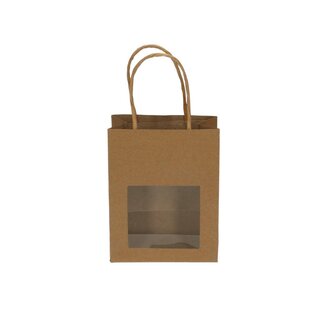 4A Cadeautassen met venster | Kleur: Bruin | Lengte 6 centimeter | Breedte 11 centimeter | Hoogte 14 centimeter | Per 25 tassen