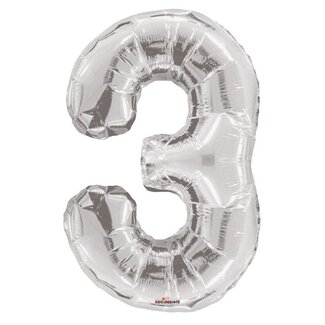 4A Fête! Ballon Numéro 3 | Couleur: Argenté | Hauteur 85 centimeter | Par ballon