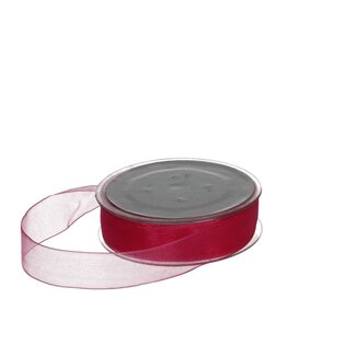 4A Organza-Band | Farbe: Fuchsia | Breite 25 millimeter | Lengte 50 meter | Pro rol