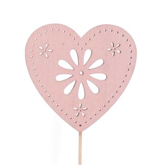 4A Holz Herz Stecker | Farbe: Rosa | Durchmesser 8 centimeter | Länge Stecker ± 50 centimeter | Pro 25 Stecker