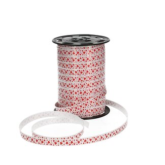 4A Ruban frisé avec cœurs | Couleur: Rouge | Largeur 10 millimètre | Longueur 225 mètre | Par rouleau