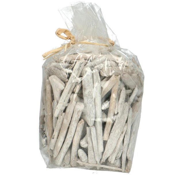 Bois flotté séché | Couleur: Blanc naturel | Décoration sèche | Longueur 3 - 7 centimeter | Par 500 gram