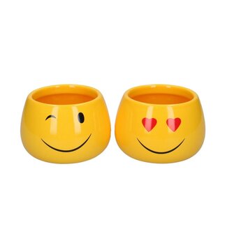4A Céramique Pot de fleurs “Smiley” | Couleur: Jaune | Diamètre 7 - 10 centimeter | Hauteur 7 centimeter | Par 12 pots de fleurs