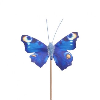 4A Vlinder Auralia op stok | Kleur: Blauw | Vlinder Bijsteker | Diameter 8 centimeter | Lengte ± 50 centimeter | Per 25 bijstekers