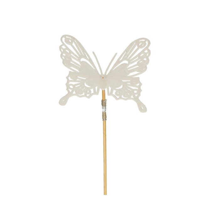 Filzschmetterling am Stab | Farbe: Natürlich Weiß | Schmetterlingsstecker | Durchmesser 9 centimeter | Länge ± 50 centimeter | Pro 25 Stecker