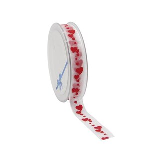 4A Organza Ribbon with Hearts | Colour: Pink and White | Width 15 millimetre | Length 25 metre | Per roll