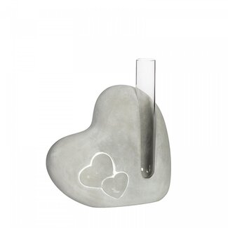 4A Heart with glass Tube Vase | Colour: Grey | Diameter tube vase 2 centimeter | Height 12.5 centimeter | Per 6 hearts