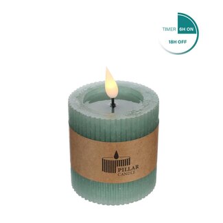 4A Ribbed LED Pillar Candle | Colour: Petrol blue | Diameter 7 centimeter | Height 7.5 centimeter | Excluding AAA batteries | Per 6 candles