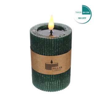 4A Pillar candle Ribbed LED | Colour: Dark green | Diameter 7 centimeter | Height 10 centimeter | Excluding AAA batteries | Per 6 candles