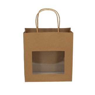 4A Cadeautassen met venster | Kleur: Bruin | Lengte 8 centimeter | Breedte 18 centimeter | Hoogte 19 centimeter | Per 12 tassen